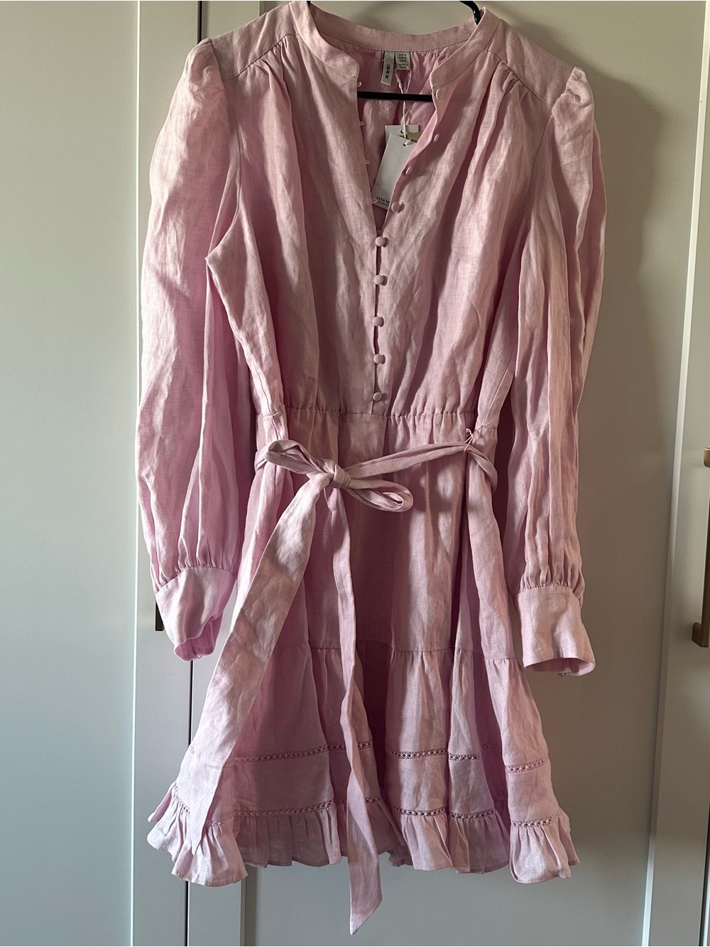 Ever New Pink Tiered Linen-Blend Dress with Waist Tie - Picture 2 of 6